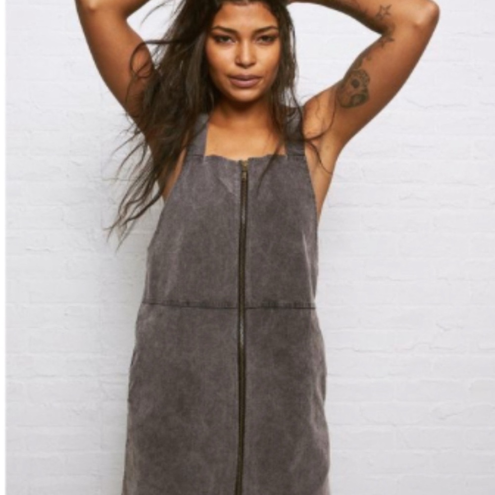 Women’s Don’t Ask Why Gray Corduroy Zip Dress Overalls Size Small OSFM